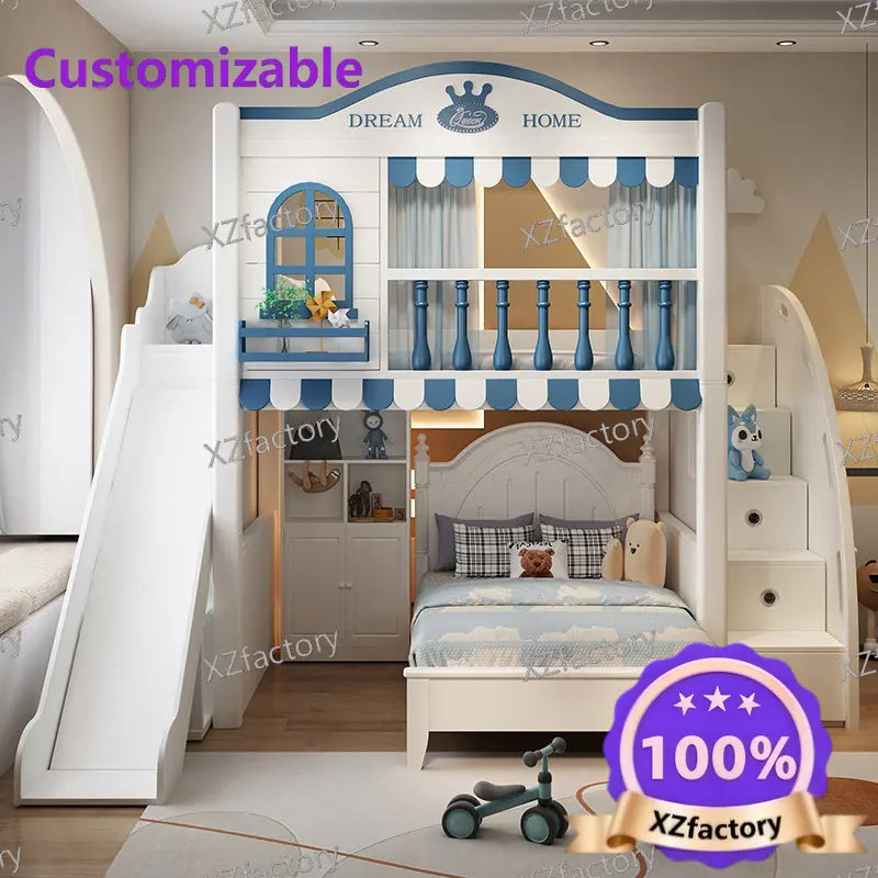 

Customizable Loft bunk bed with desk underneath, kids tree house bed, integrated bed and desk combination