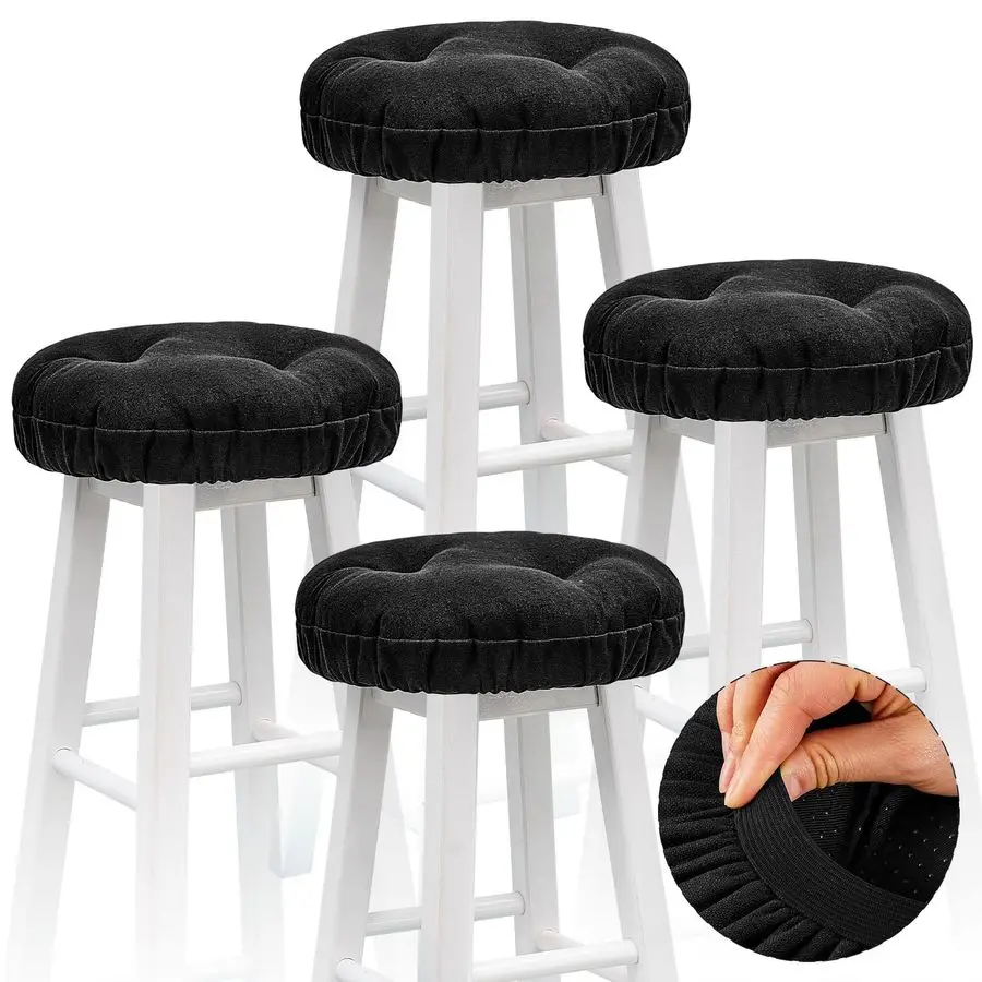 

4 Pieces Soft Stool Covers Round Bar Stool Cushions with Elastic Band Padded Seat Covers Nonslip Round Seat Cushions for Chairs