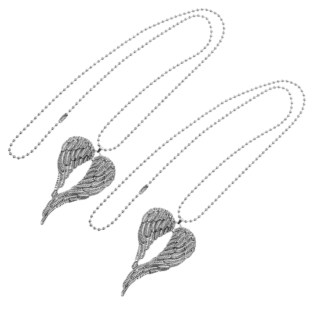 

2pcs Wing Necklace Retro Car Mirror Decor Durable Alloy Hanging Ornament Versatile Auto Rearview Accessory Silver