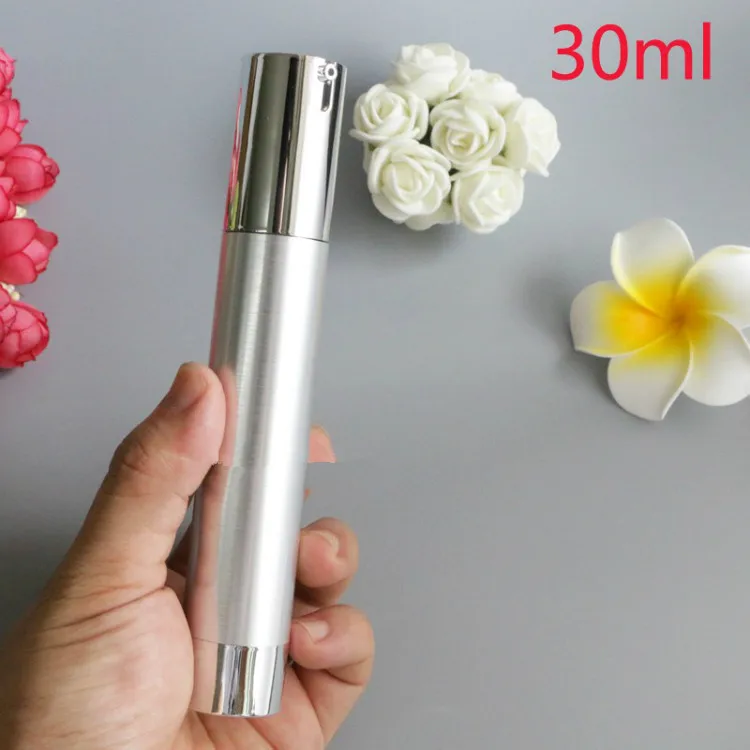 10pcs/Llot  15ml20ml30ml slender vacuum bottle brushed silver emulsion sub-bottle shower gel empty bottle press