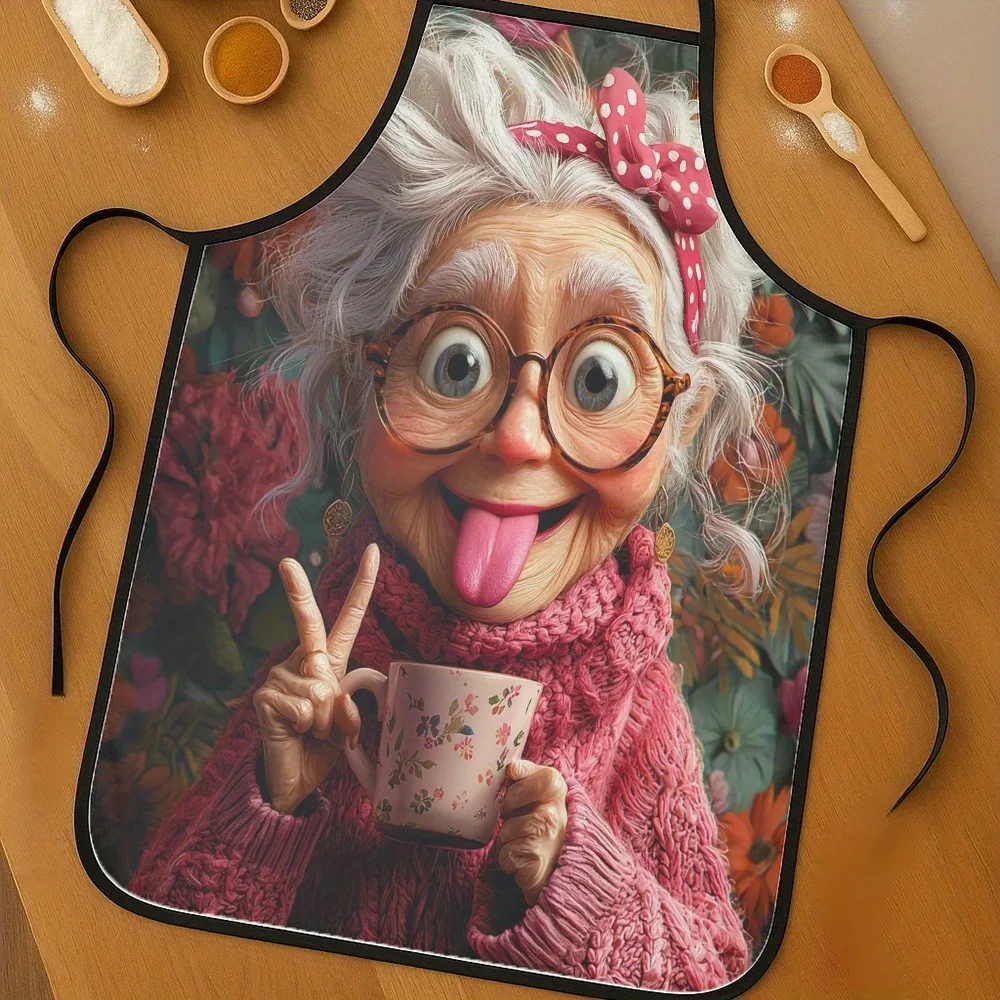 1pc Funny Grandma Chef Apron -  Easy-Clean Kitchen Apparel, Baking Accessory, Playful Design, Adjustabl