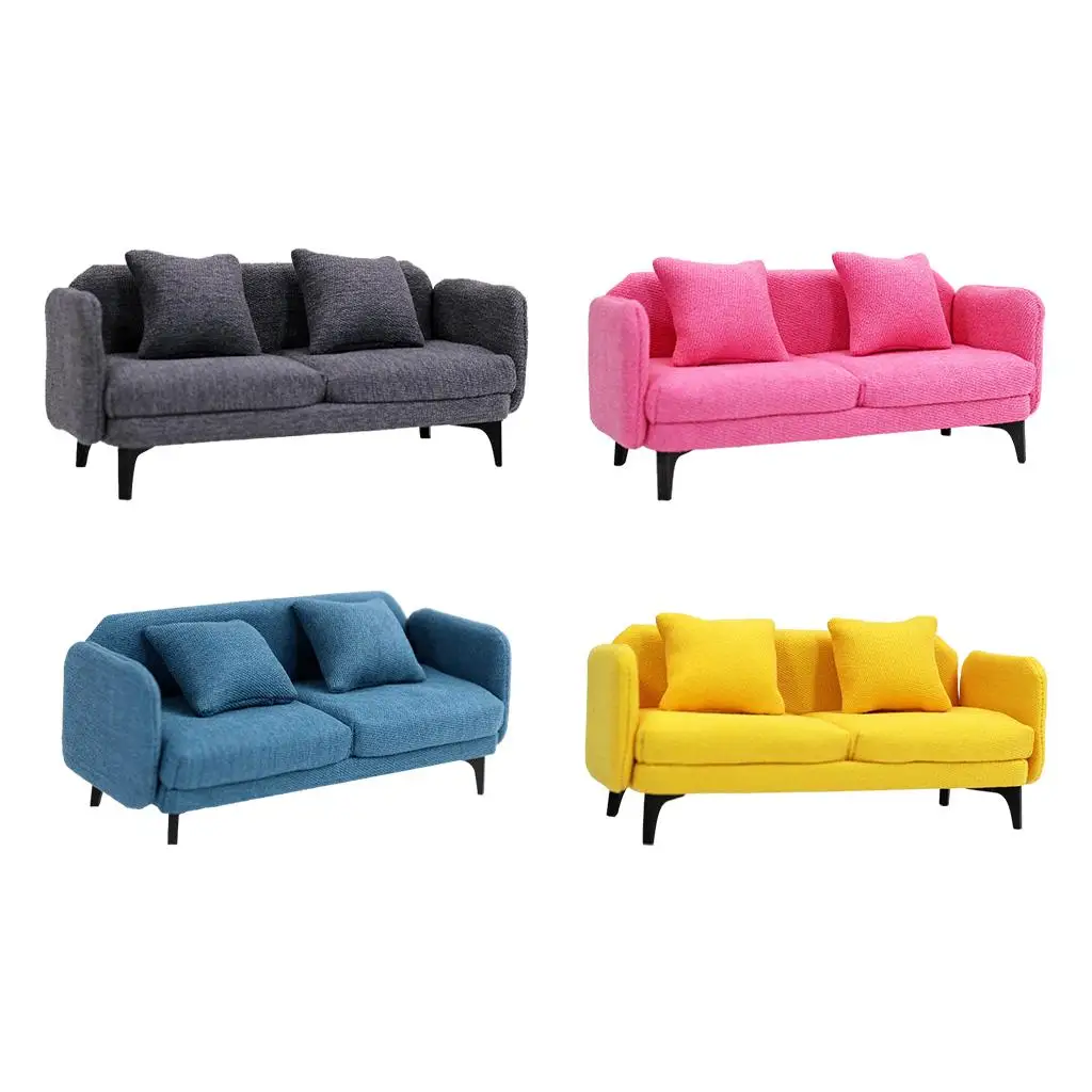 Miniaturowa sofa do domku dla lalek, podwójna sofa do domku dla lalek / zabawka do domku dla lalek w skali 1:2