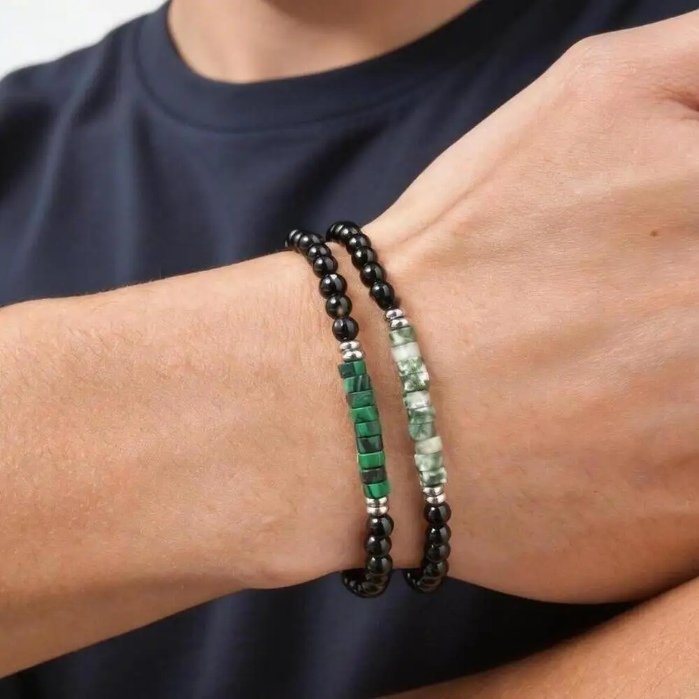 

Minimalist 4mm Beaded Bracelet for Men Boys,Black Onyx Small Natural Stone Bracelet,Summer Bohemian Jewelry Gift