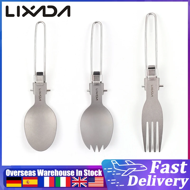 

3 PCS Portable Camping Spoon Fork Combo Folding Ti Salad Lightweight Compact Camping Utensils for Outdoor camping Home