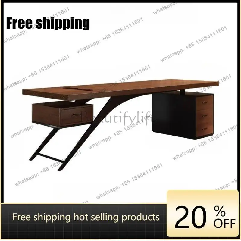 zj.Narrow Strong Office Desks Storage Unique Wooden Modern Cheap Office Desks Luxury Drawers Large Scrivania Work Station Table