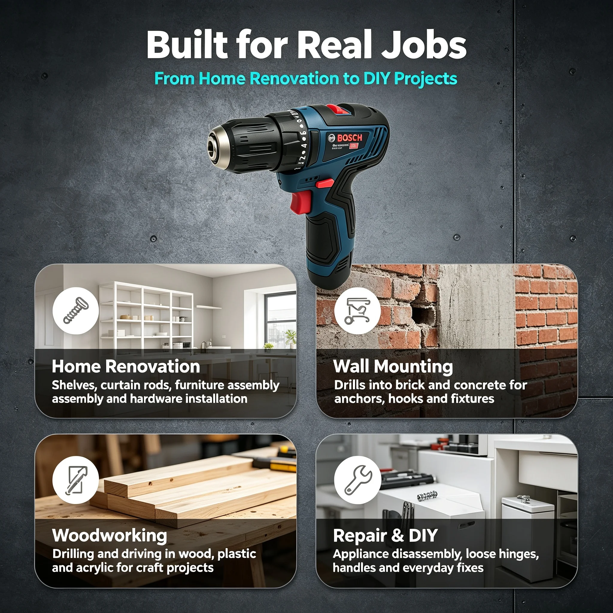 Bosch-GSB-12v-30 Professional Electric Drill, Cordless Driver, Heavy Duty, Multifunctional, Household, Screwdriver, DIY