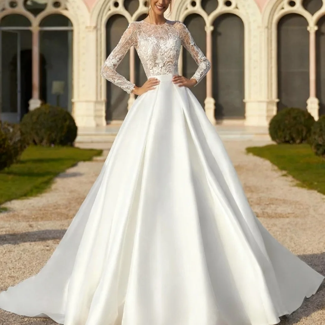 

Customized Ball Gown Wedding Dresses Luxurious For Women Bride long sleeve Formal Bride Porm Party Gowns