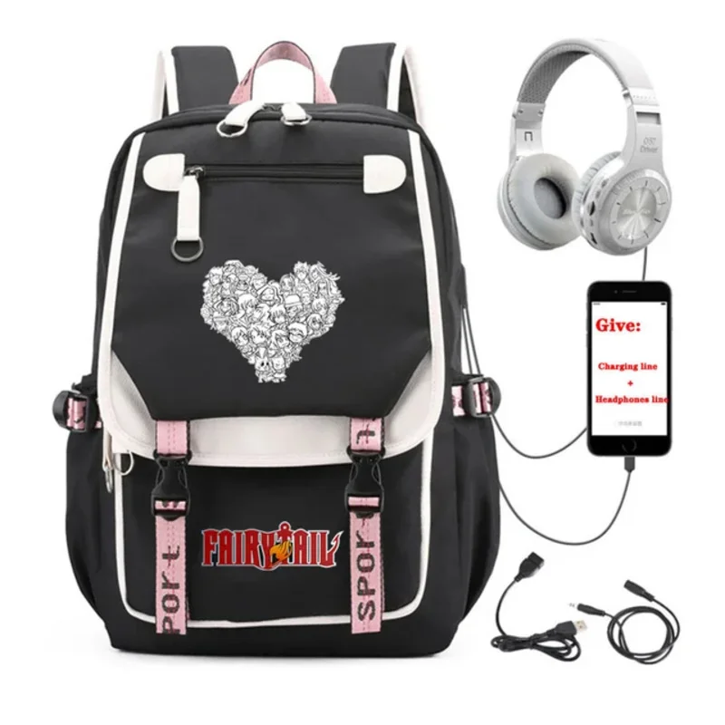 Anime Fairy Tail Rucksack Unisex Reise rucksack Schüler Schule Bücher tasche USB Aufladen Teenager Laptop Packs ack