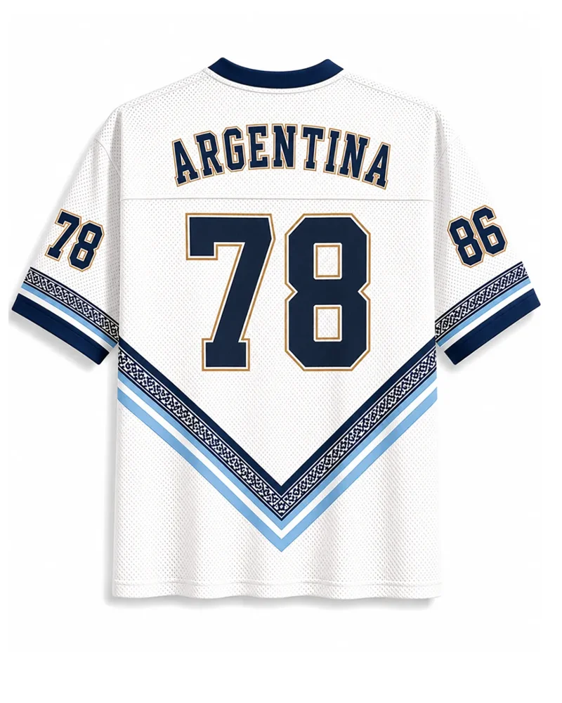 American Retro Argentine Football Short Sleeved Contrasting Splicing Niche College Style 3D Printed T-shirt for Men and Women