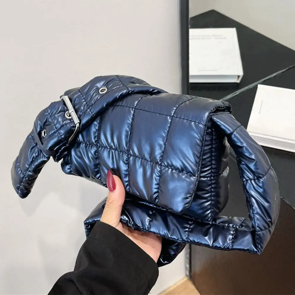 

Fashion Quilted Tote Bag Lightweight Winter Warm Down Cotton Padded Plaid Shoulder Bag Women Underarm Bags Puffy Handbags