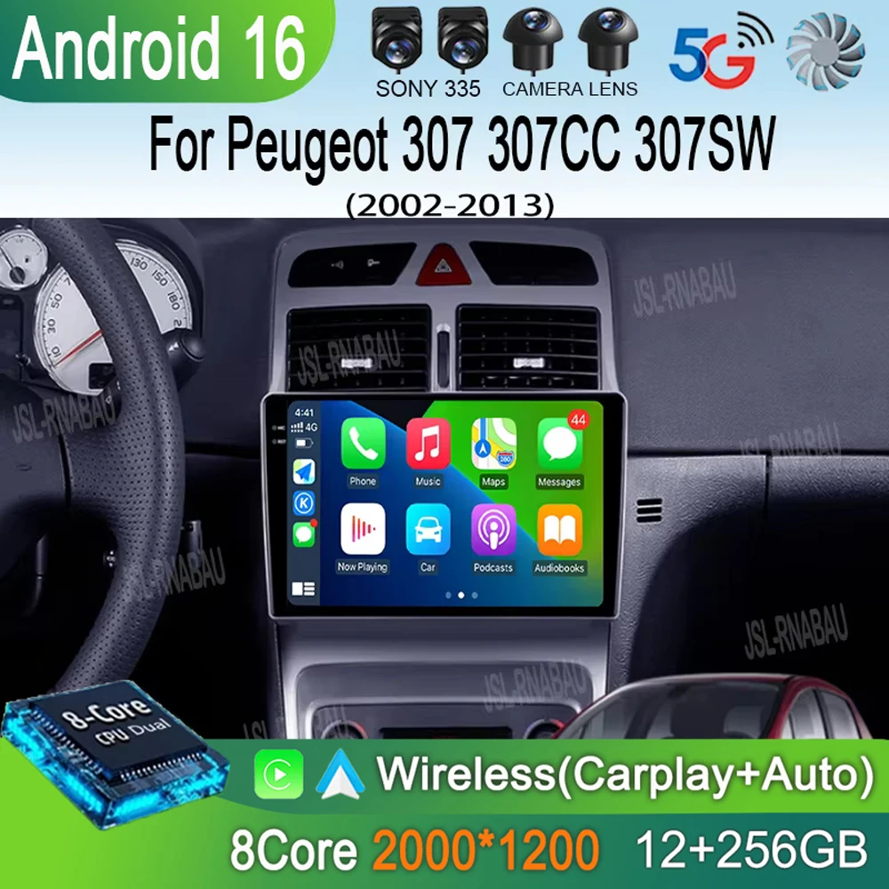 Android 16 Carplay Car Radio For Peugeot 307 307CC 307SW 2002 - 2013 Navigation Multimedia Player Stereo WiFi+4G Video Auto DVD