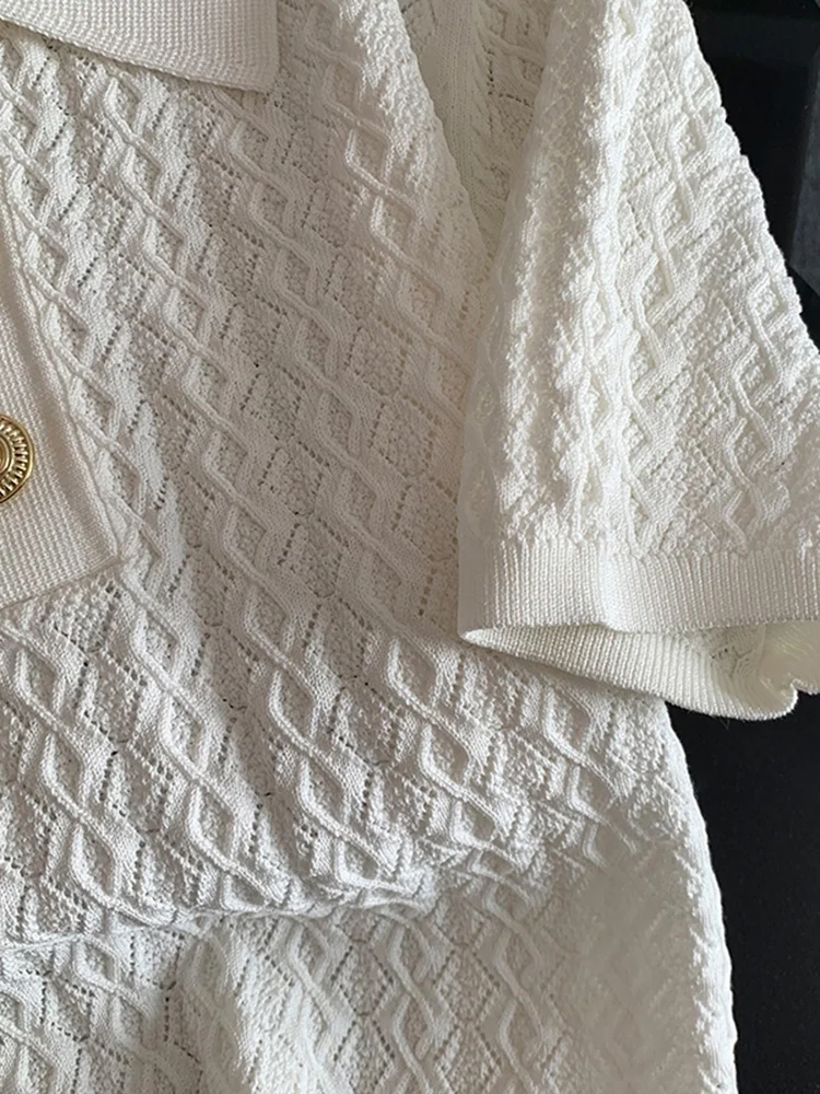 قسط الحرير الجليد ort Sve irt المرأة الصيف رقيقة مطرزة طوق الأبيض محبوك تي شيرت علوي الكورية Sle تخفيف