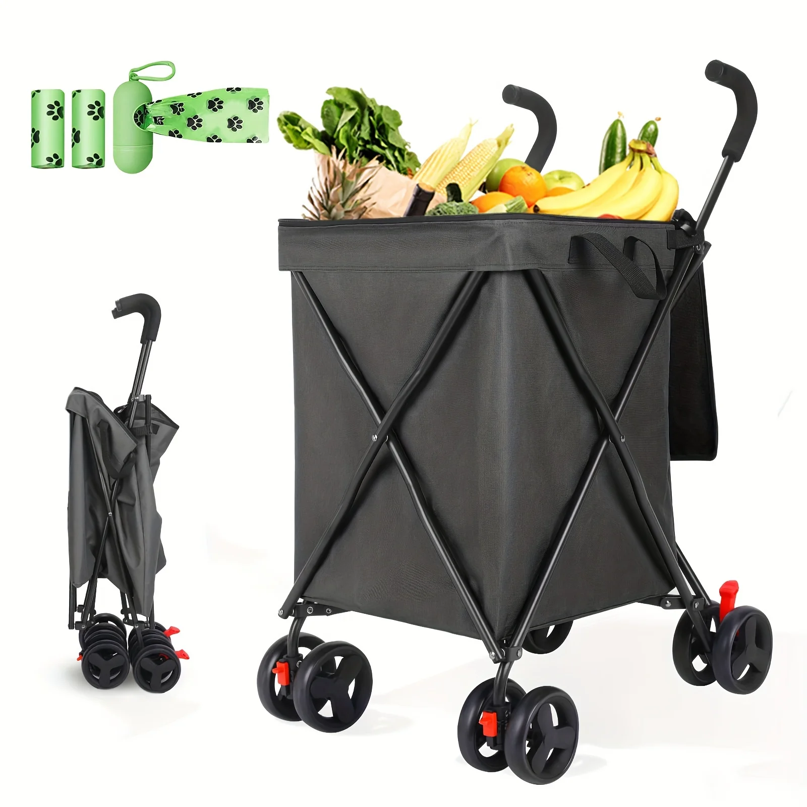 

Heavy-Duty Folding Pet Stroller Cart Suitable for Dogs & Cats - Capacity Double 4-Wheel Cart with Patented Steel Frame,, Max Load 26.95gal/120 Lbs, Suitable for Small Animals, Shopping Trolley Carrier for Grocery & Travel