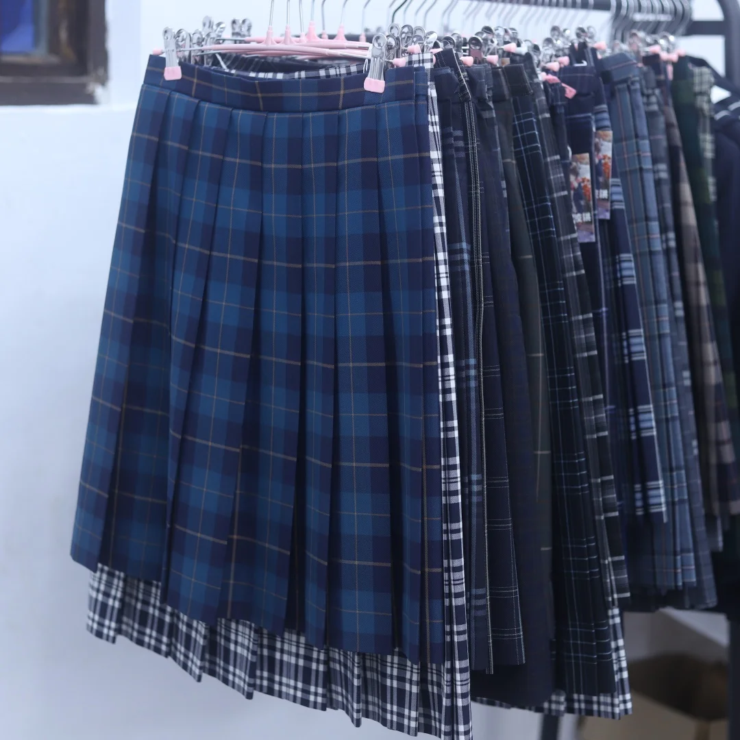 

Japanese Style Plaid Box Pleat Skirt Student Uniform High Quality G54 Long Skirt Straight Leg Pants All Season Use