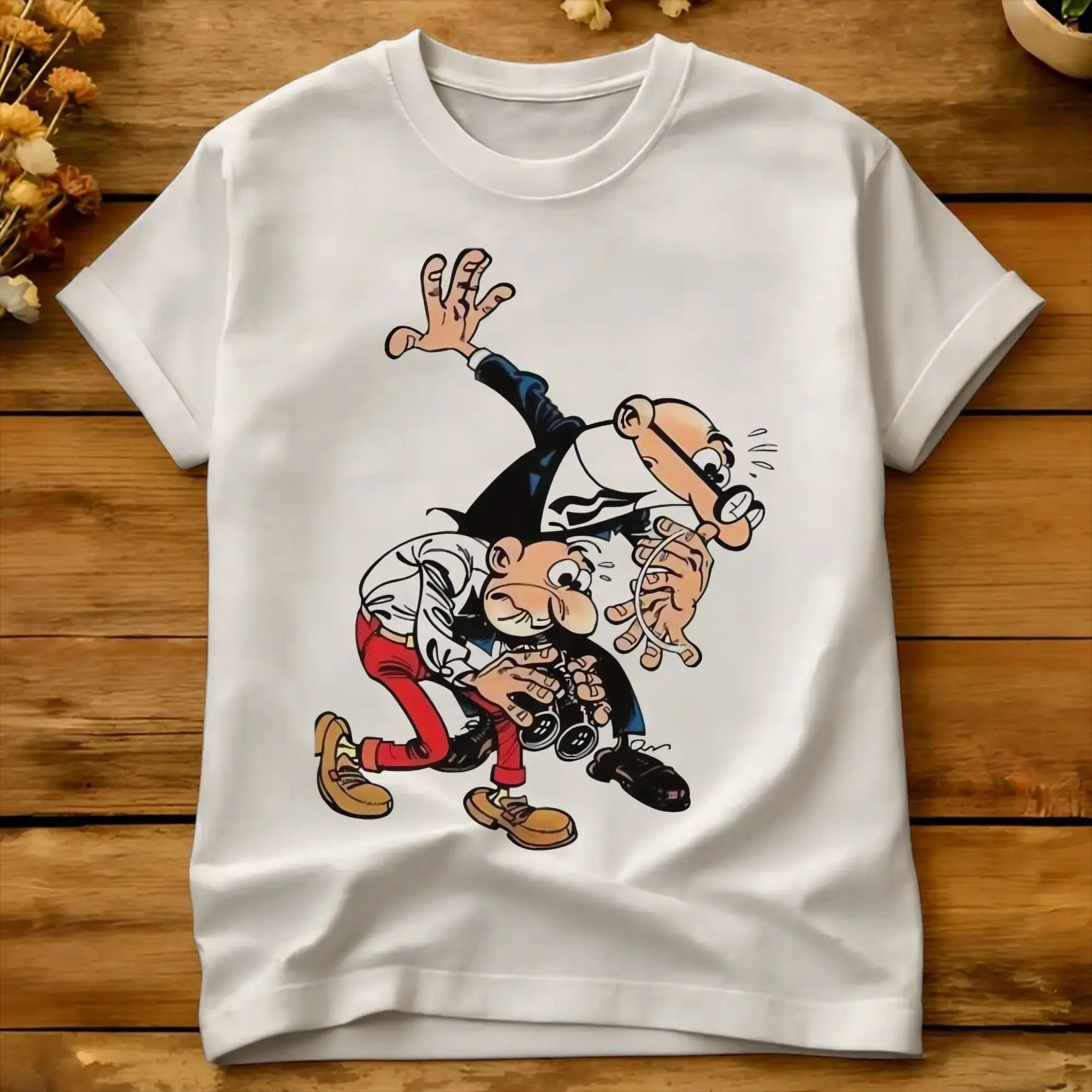 Camiseta Mort & Phil Mortadelo y Filemón para hombre, camisetas divertidas Y2K, camisetas Harajuku con cuello redondo, ropa de talla grande con patrón