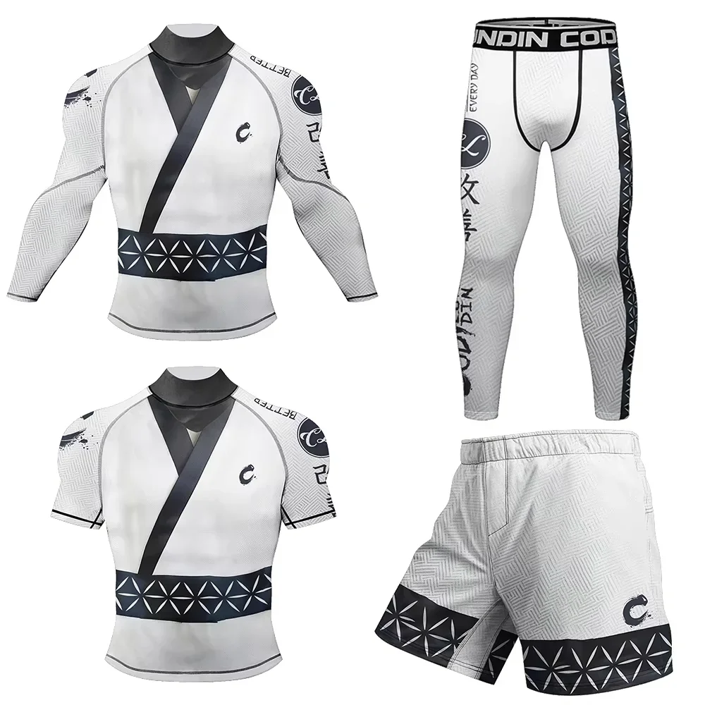 

Mens MMA T-shirt +Pant Set Compression Fitness Jerseys Rash Guard Bjj Running Sportswear Training Sport Tracksuit Gym Clothing