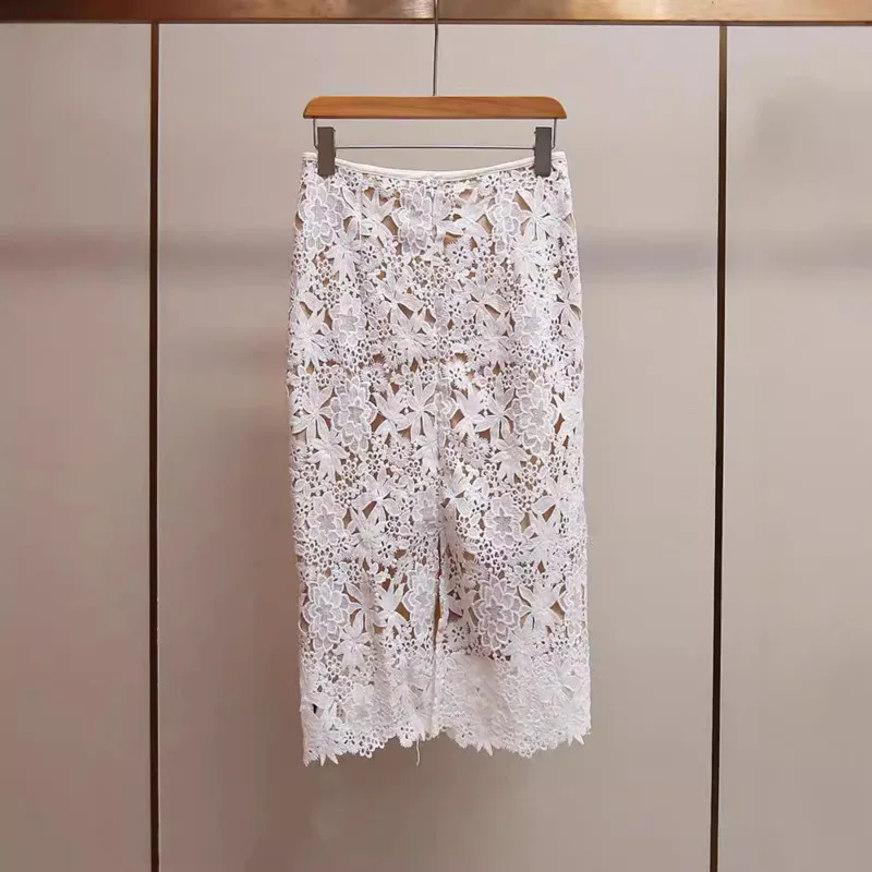 ANJY Spring Summer New Women Fashion French Style High-End Heavy Lace Hollow Out Bodycon Skirt Elegant Trend Sweet Skirts A22041
