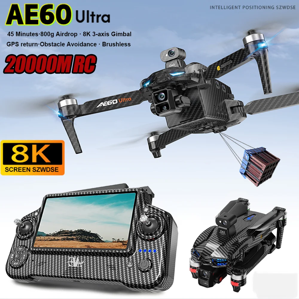 

AE60 Ultra GPS Drone Profesional 8K HD Camera 3-axis gimbal Aerial Photography 12KM Obstacle Avoidance FPV Airdrop Fishing Drone