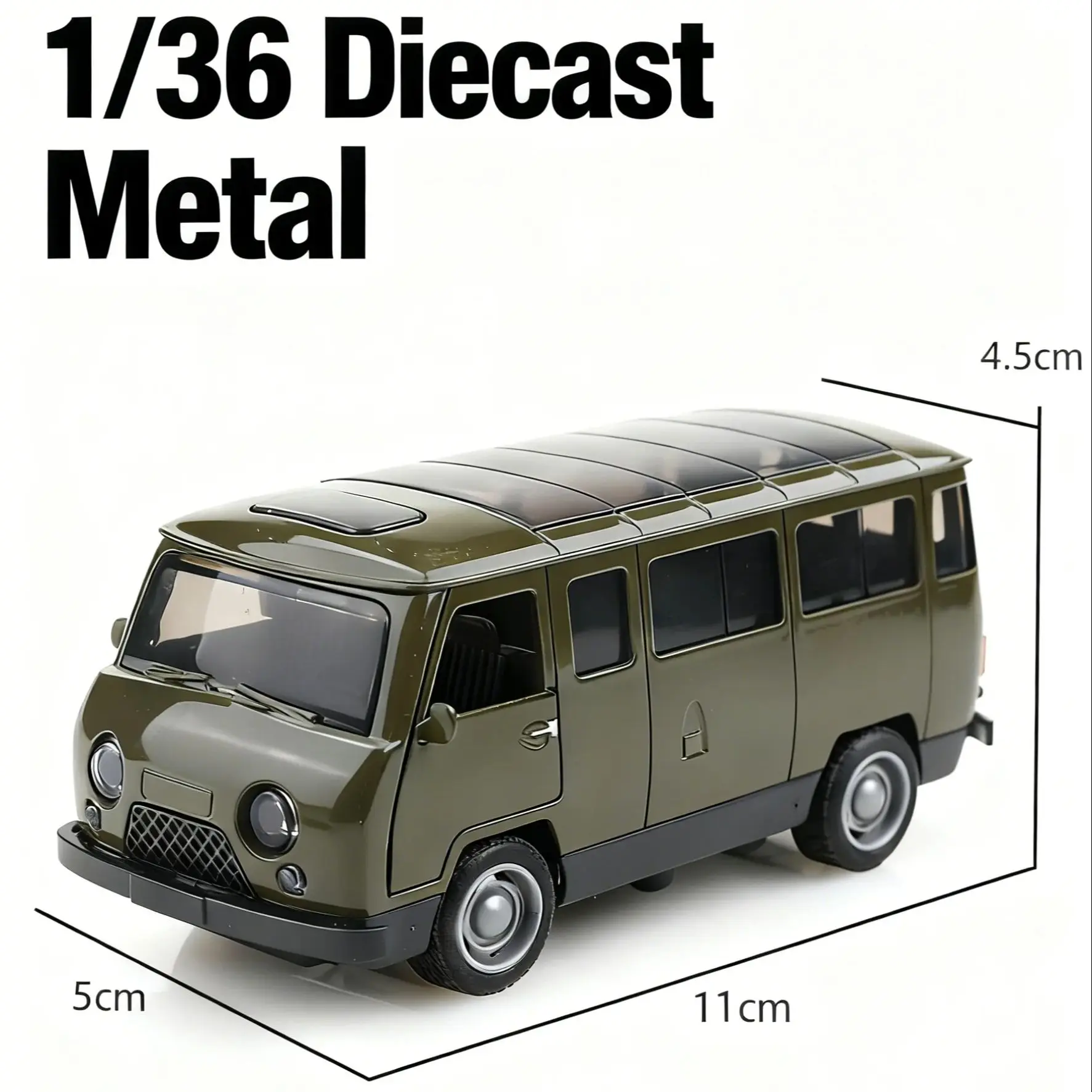 (Bagged) Réplica da escala 1/36 UAZ-452 van de pullback vintage de três portas, metal fundido, brinquedo de menino, simulação autodesenvolvida.