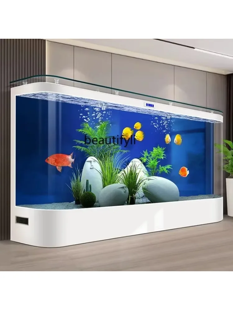 Fish tank aquarium against the wall living room household, medium and large integrated hot bending filter circulation ecology