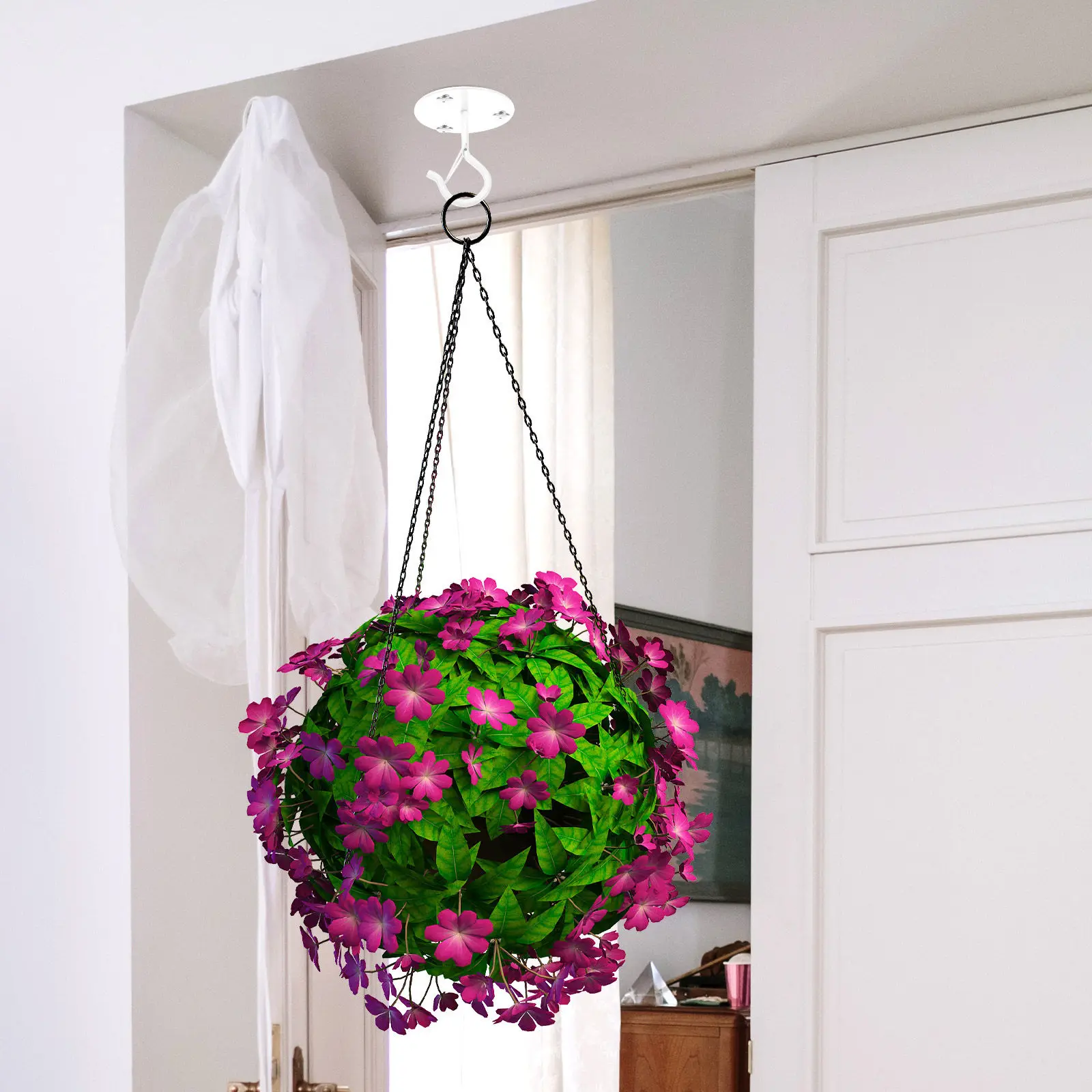 2Pcs Iron Ceiling Hooks for Hanging Plants Baskets Lanterns Wind Chimes Garden Outdoor Porch Heavy Duty Space Saving Decorative