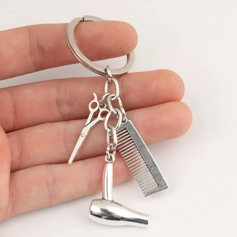 3 In 1 Classic Hairdresser Keychain Hair Dryer Scissor Comb Charm With Key Holder For Hair Stylist Graduation Gifts