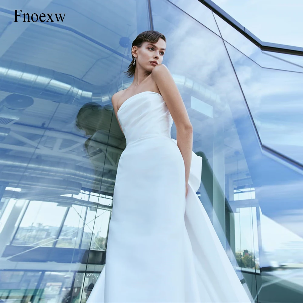 

Fnoexw Newest Mermaid Wedding Dresses Strapless Satin Pleat Wedding Gowns Back Bow Court Train Bridal Dresses Robe De Mariée