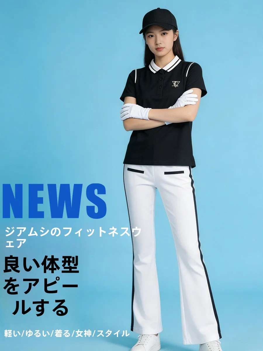 new-summer-thin-short-sleeve-fitness-dance-sportswear-black-white-color-match-jiamusi-square-dancing-uniform-women's-slim-fit
