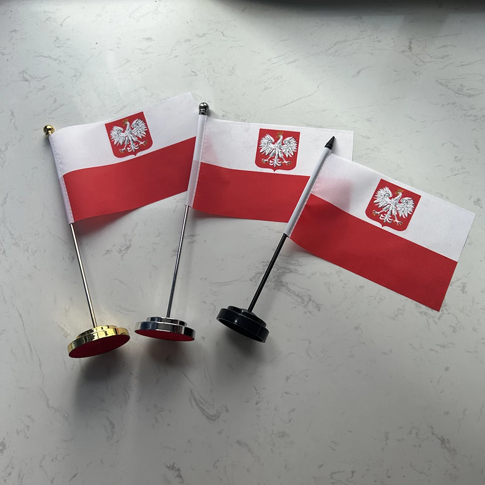 Office Desk Flag of The Republic Of Poland Eagle Flag 14x21cm Polyester Decoration Banner Poland Eagle Flag Desk Ornaments Flags