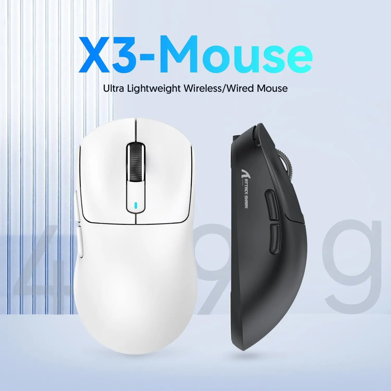 ATTACK SHARK X3 Tri-Mode-Gaming-Maus, PixArt PAW3395-Sensor, 26K DPI, 49g Ultralight, BT/2,4G Wireless/Wired, für PC-Gamer