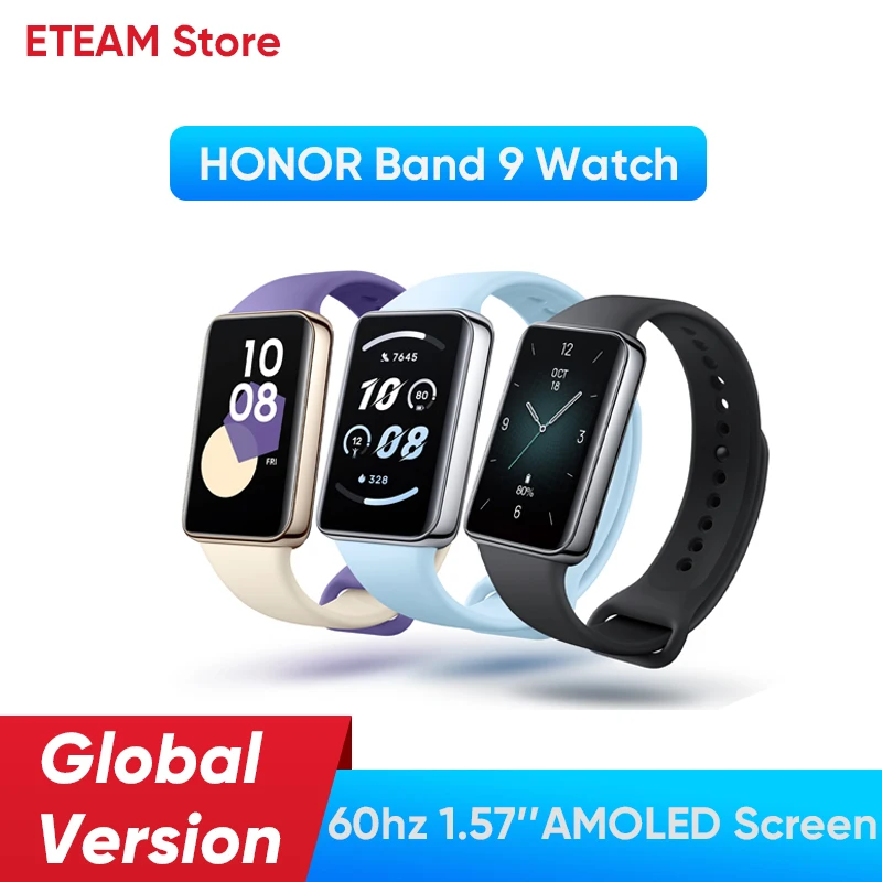 

Умный Браслет глобальная версия Honor Band 9, дисплей 60 Гц, экран 1,57 дюйма AMOLED, пульсометр, трекер, время автономной работы 14 дней