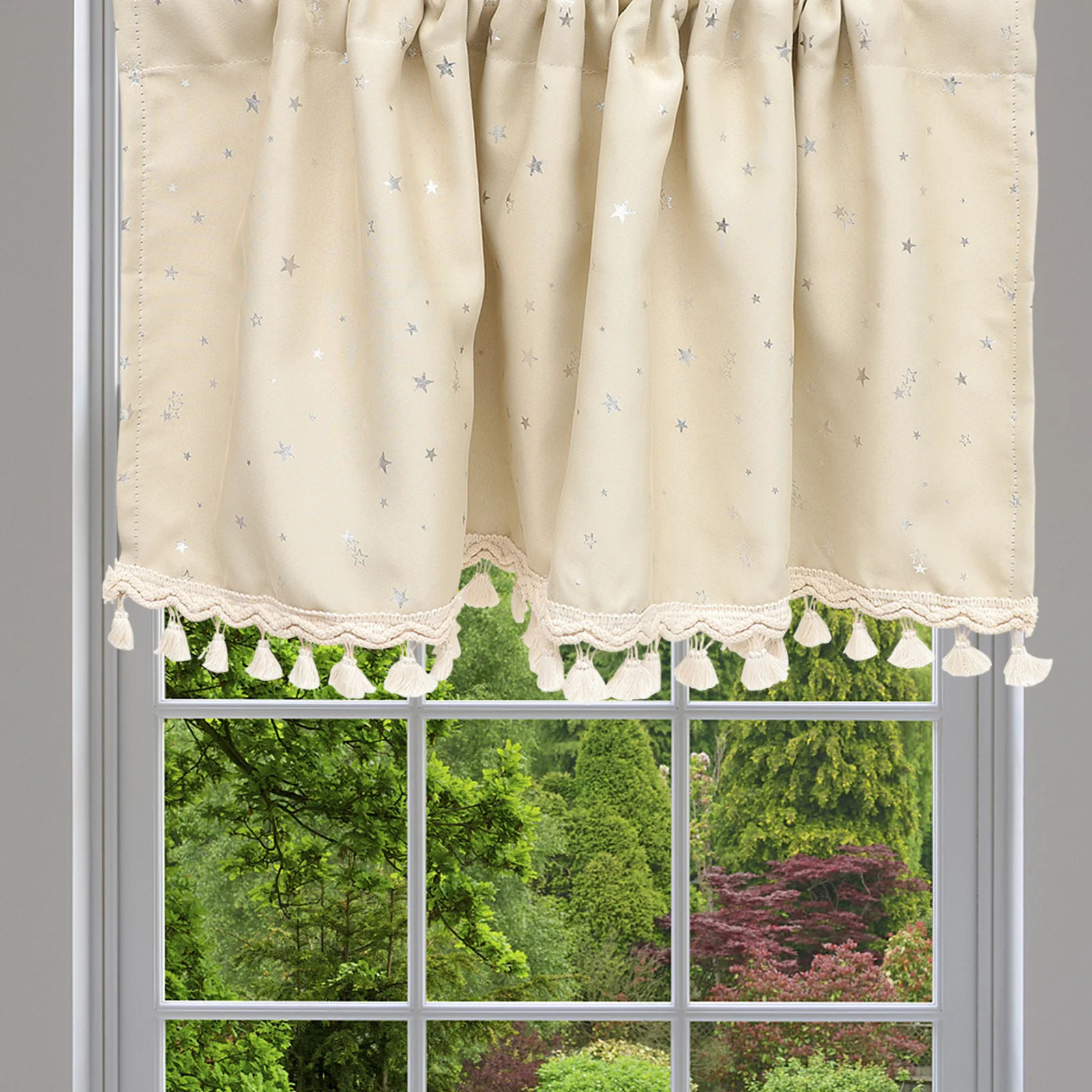 

Modern Small Window Kitchen Valance Short Curtain Tassel Decorative Cafe Curtain for Bathroom Bedroom Window Curtains