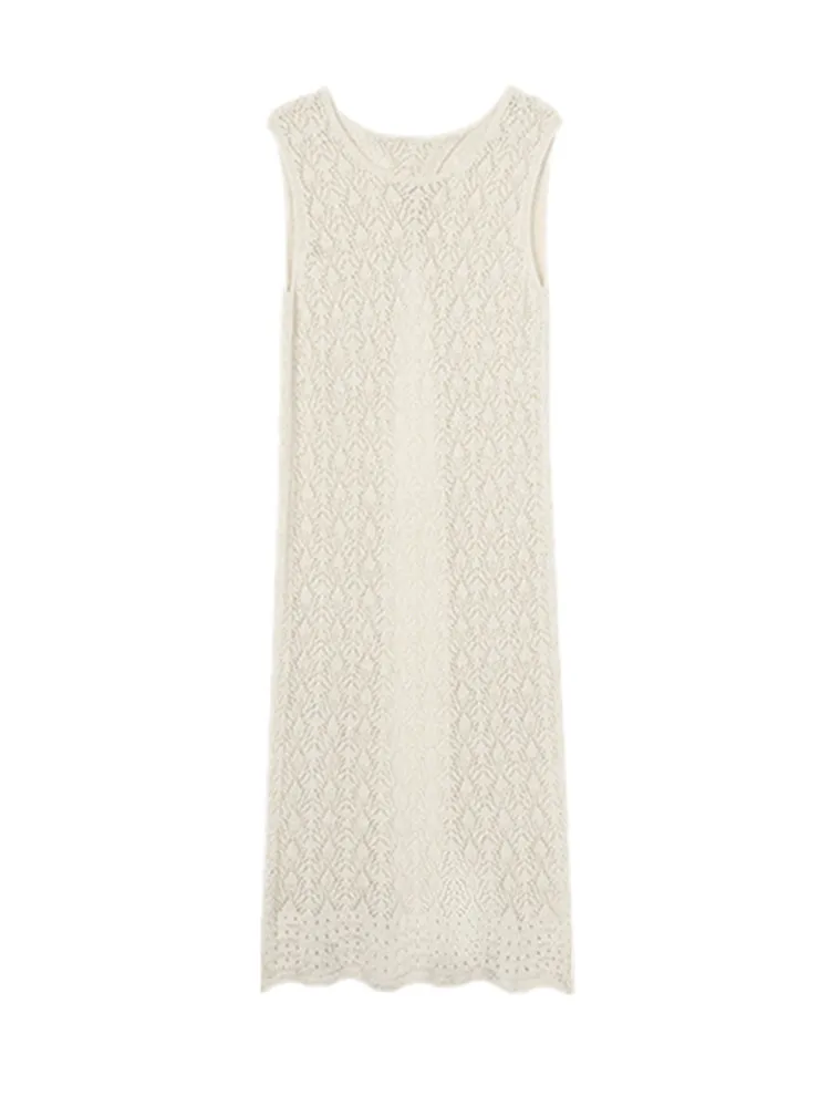 Vestido de punto para mujer, vestido de longitud media con diseño de abertura calada, novedad de verano, prendas de vestir ex...