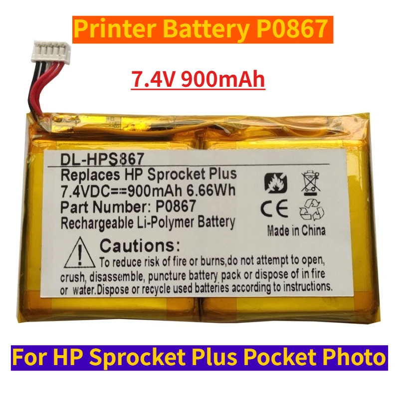 

7.4V 900mAh Printer Battery P0867 for HP Sprocket Plus Pocket Photo Cell of Grade A