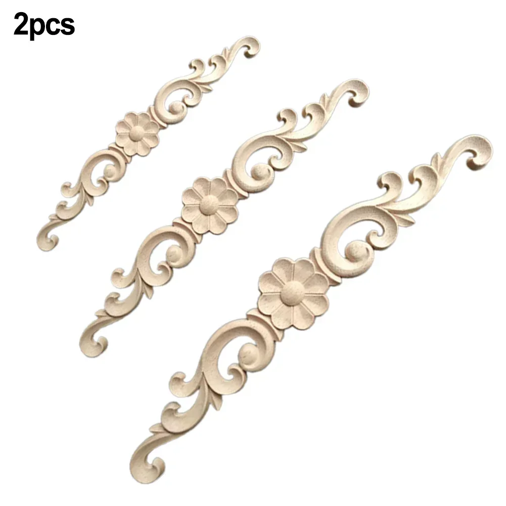 2Pcs Applique Wooden Carving Decal Unpainted Floral Wood Carved Corner Applique Furniture Cabinet Door Wall Home Decorations image 3