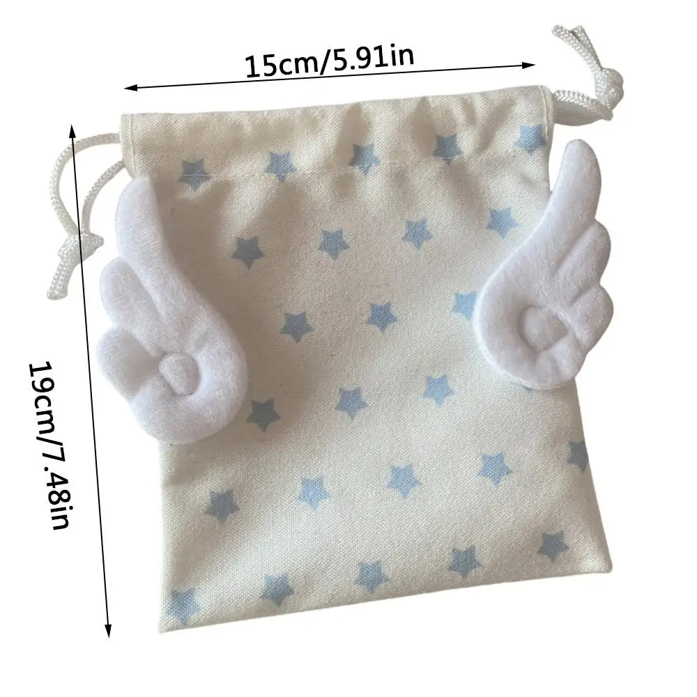 Korean INS Wing Stars Design Drawstring Storage Bag Portable Canvas Bundle Pocket Dustproof Stationery Storage Bag Organizer Bag