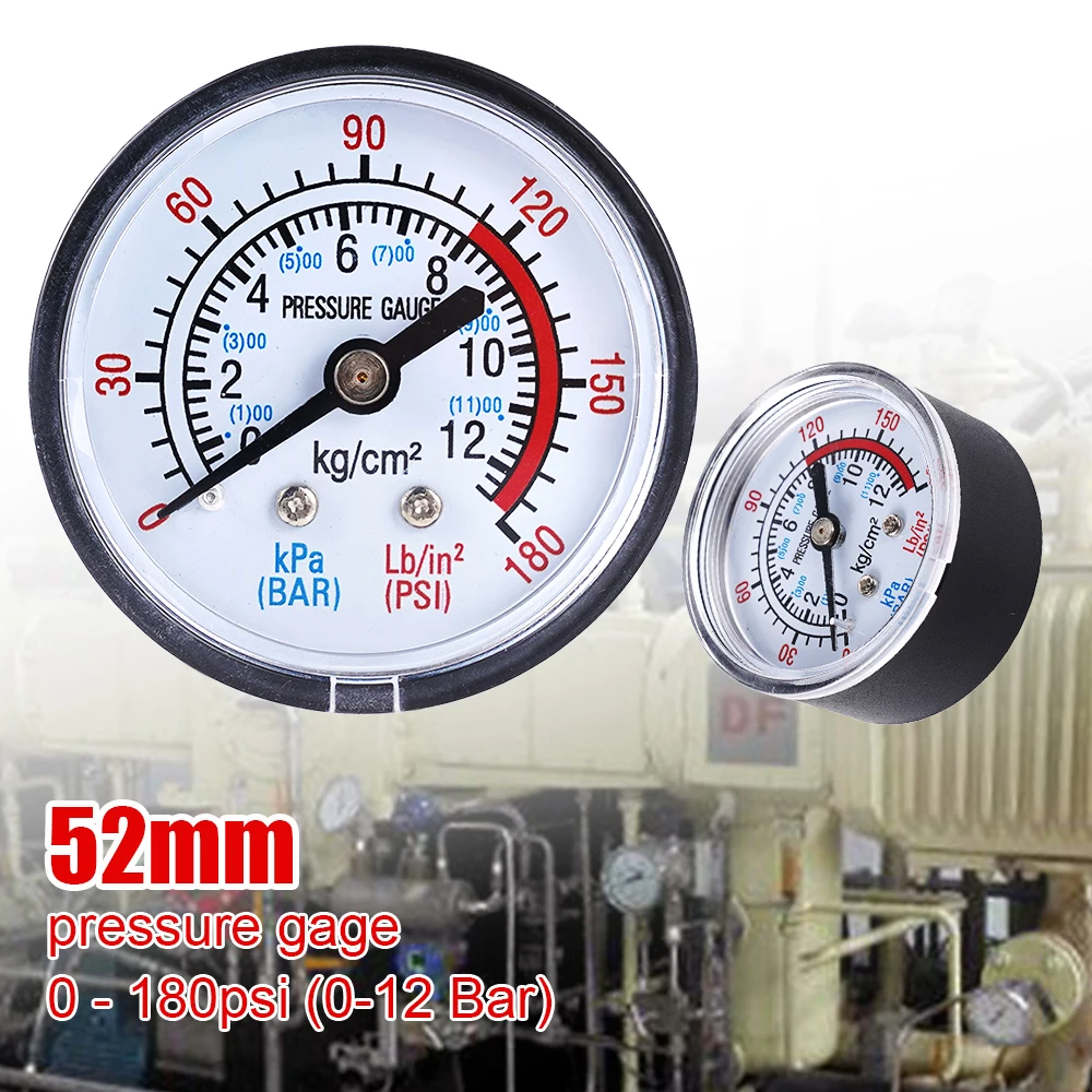 Luftdruck messer Kompressor pneumatisches Hydraulik flüssigkeits manometer 52mm Gewinde 1/4 0-12bar/0-180psi Mess manometer – Detail 1