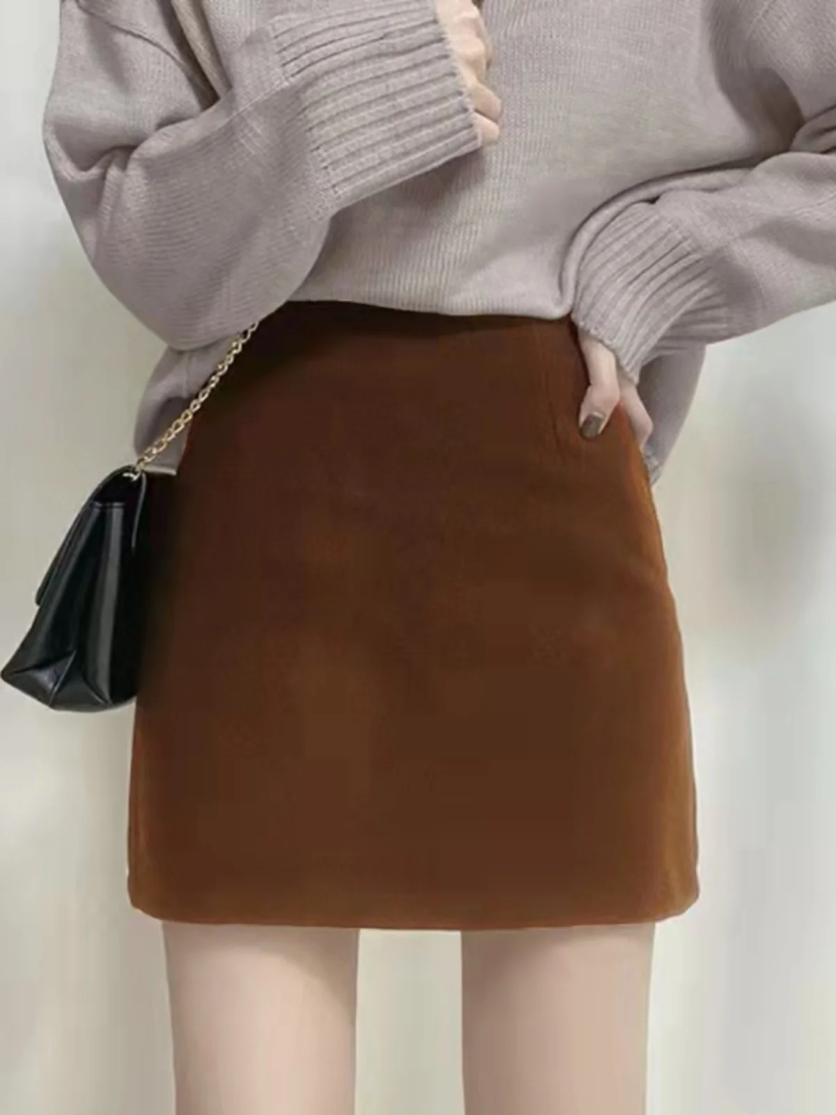 Slim Fit Pure Color High Waist  Skirt Women's Autumn Winter New Style Half Body Skirt Fashionable Versatile Short Skirt