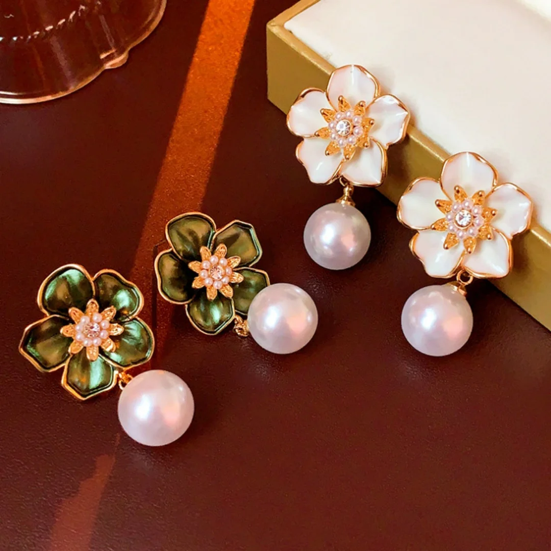 Floral Ear Accessories Delicate Glaze Flower Earrings Pearl Earrings Lightweight Flower Earrings For Wedding Formal Occasions
