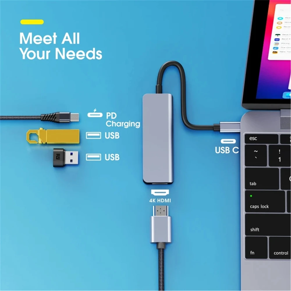 USB C Hub 4K@30Hz Type C to HDMI-compatible PD 60W USB 3.0 Splitter Adapter for MacBook Pro Air Dell XPS