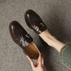 New Spring Sheep Leather Woman Shoes Round Toe Women Pumps Shoes for Women Chunky Heel Loafers Fashion Retro Casual Shoes