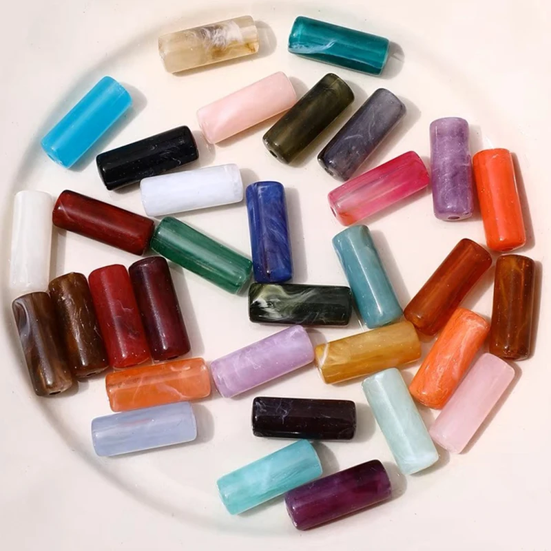 

10pcs Cylinder Shape 20x8mm Resin Plastic Loose Beads For Jewelry Making DIY Crafts Findings