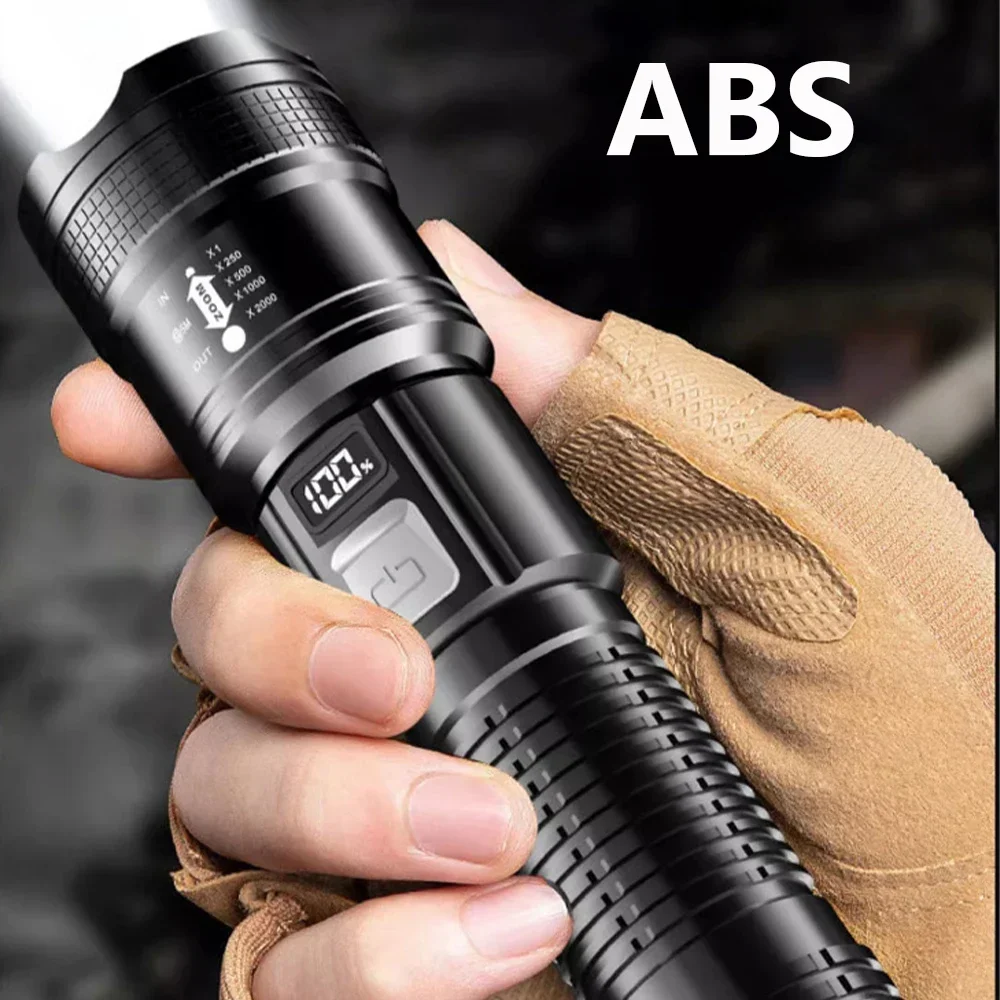 outdoors Power Led Flashlights  USB Charging Camping Fishing Defensa Zoom Lantern High Strong 300000LM Tactical Torch with