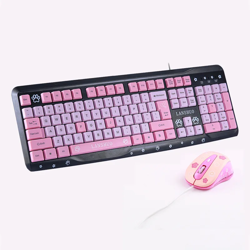 

Розовый мультяшный кошачий коготь, клавиатура, коврик для мыши, ультратонкий бесшумный кавайный проводной клавиатура, черный домашний ноутбук, USB водонепроницаемая клавиатура