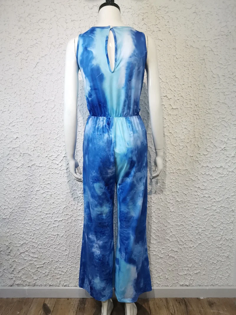 2024 New Summer Casual Tie-dye Ladies Jumpsuit 2024 Fashion Sleeveless Suspenders Printed Tie-dye Loose Jumpsuit Wide-leg Loose