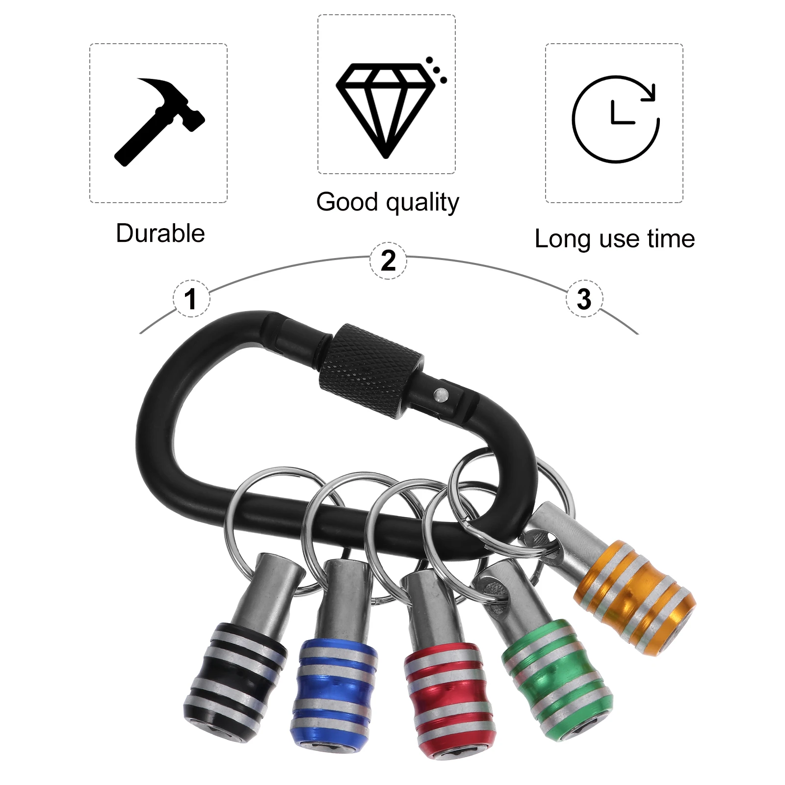 

5 pcs 1 Set Stainless Steel Key Chain Rust-Proof Wear-Resistant Socket Extenders Portable Bit Holders Carabiner