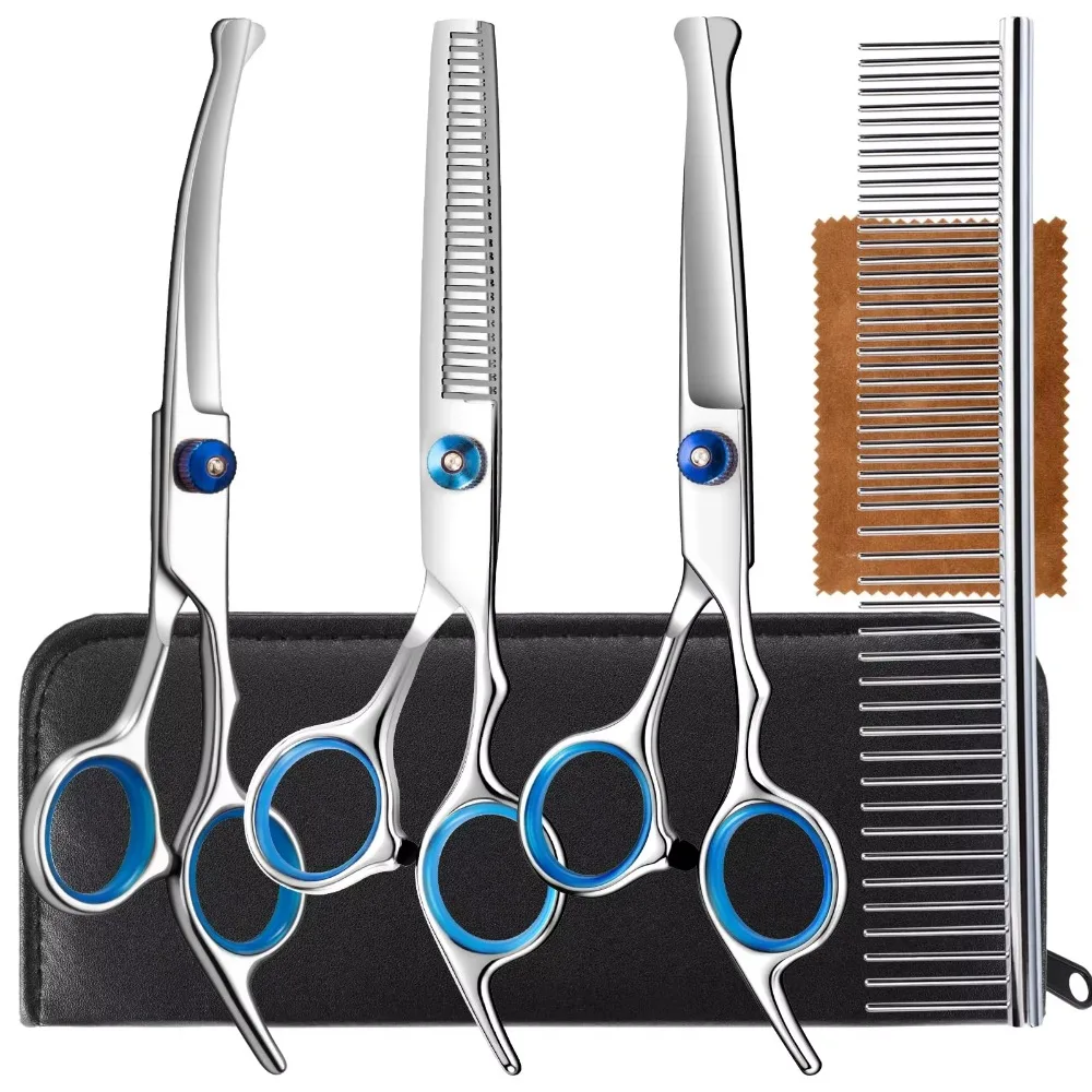 4pcs Pet Safe Scissors - Ambidextrous Stainless Steel Dog Grooming Shears with Safe, Round Head for Precision Trimming