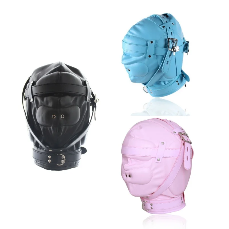 

PU Leather Sexy Hood Full Face Masks Adult Party Adjustable Blindfold Hood With Lock Punk Style Play Accessories Mysterious Mask