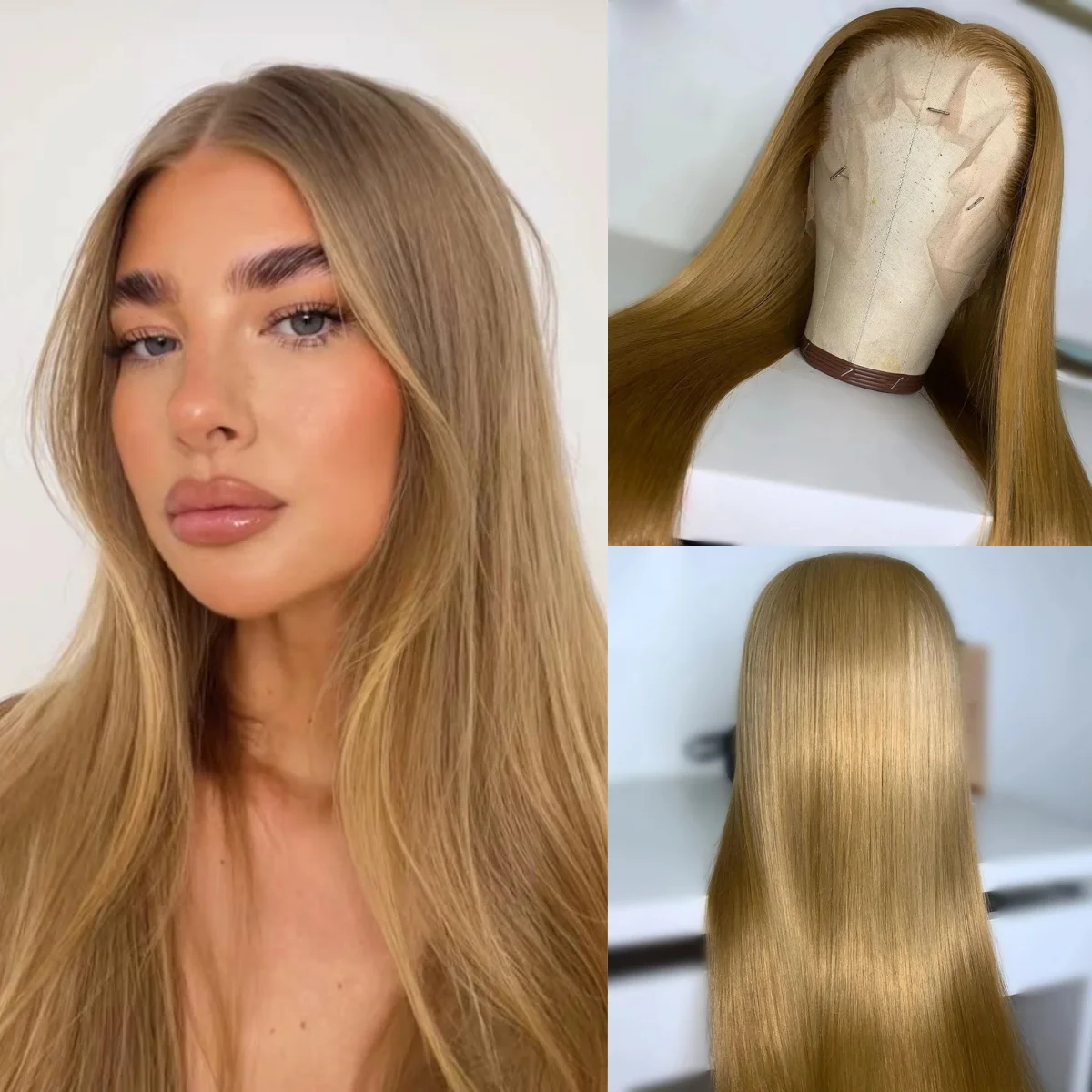 

Ash Blonde Wig Bone Straight Lace Frontal Wig 13x4 HD Lace Wig PrePlucked Synthetic Natural Hairline High Quality Daily Cosplay