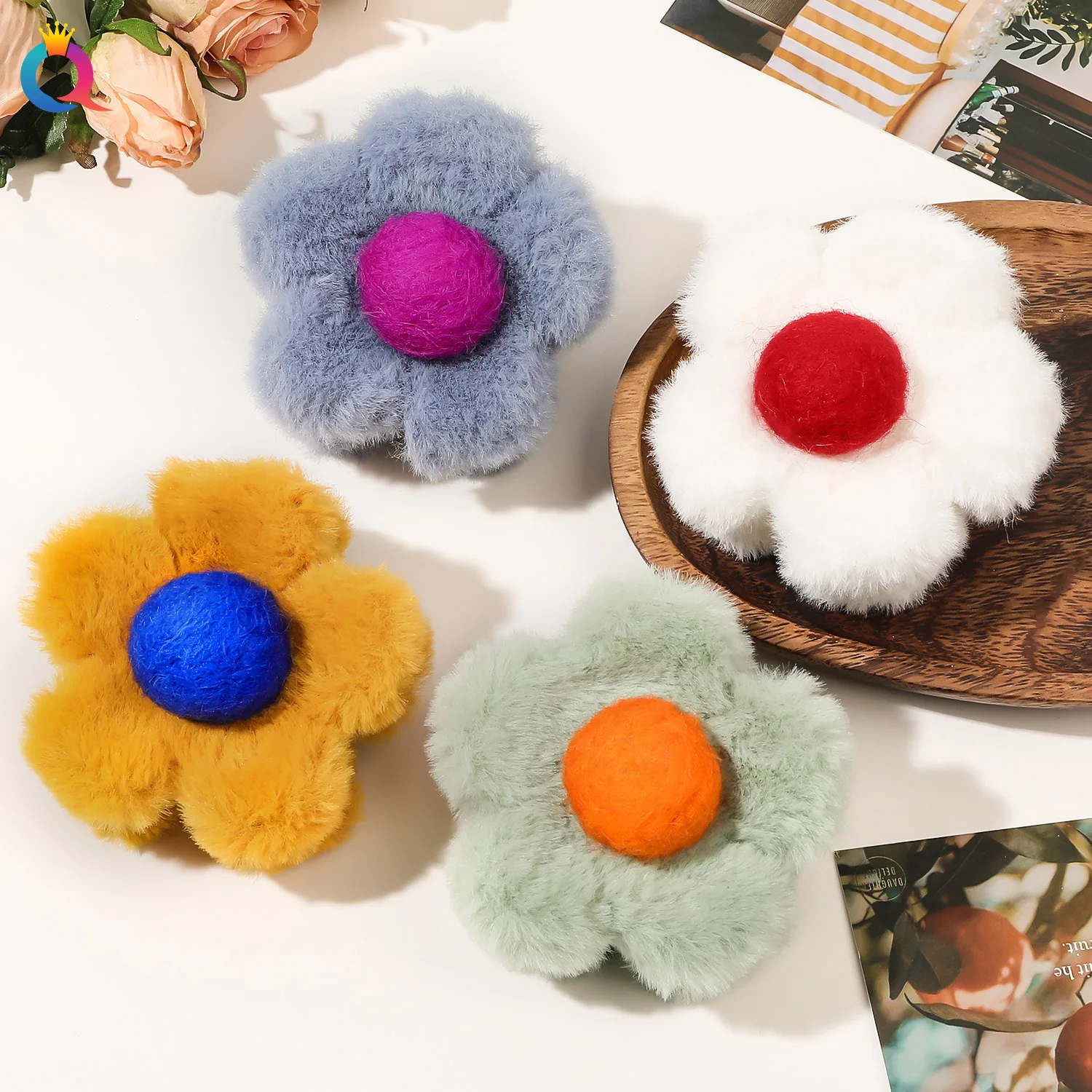 Flower Shape Plush Hairpin, Senior Sense Hairpin, Nova Moda, Outono e Inverno, Atacado